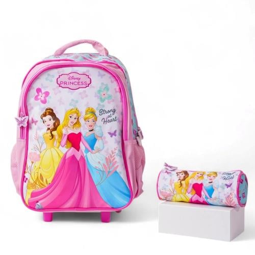 شنطة ظهر مدرسية بعجلات 16 انش مع مقلمية - Princess...