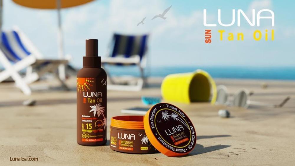 منتجات التسمير من لونا على الشاطئ – زيت تسمير SPF 15 وجل تينت لتسمير م