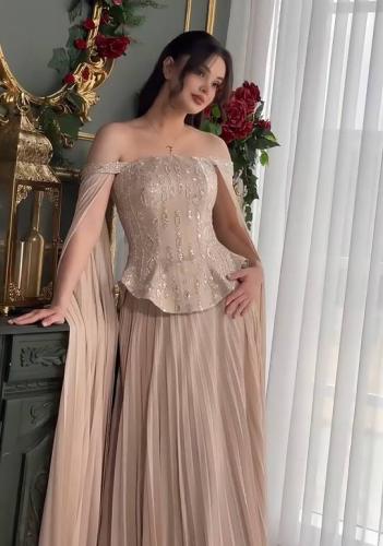 فساتين فستان سهره كاب بتطريز فاخر لونين