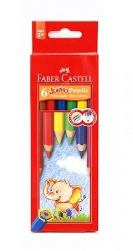 Faber-Castell Jumbo Colored Pencil Set 6 Colors With Free Sharpener