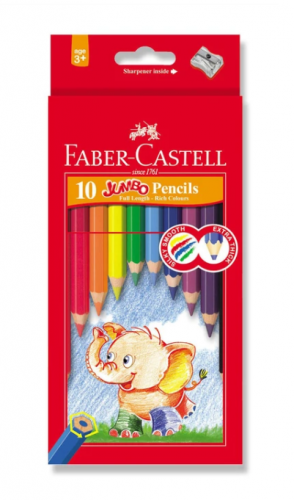 Faber-Castell Jumbo Colored Pencil Case 10 Colors With Free Sharpener