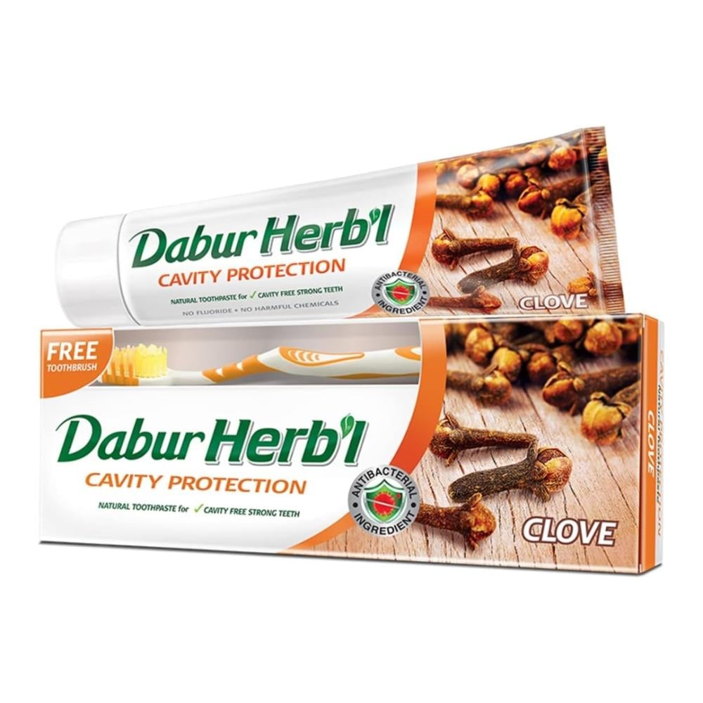 معجون اسنان بالقرنفل العشبي مع فرشاة اسنان من دابور، 150 غرام