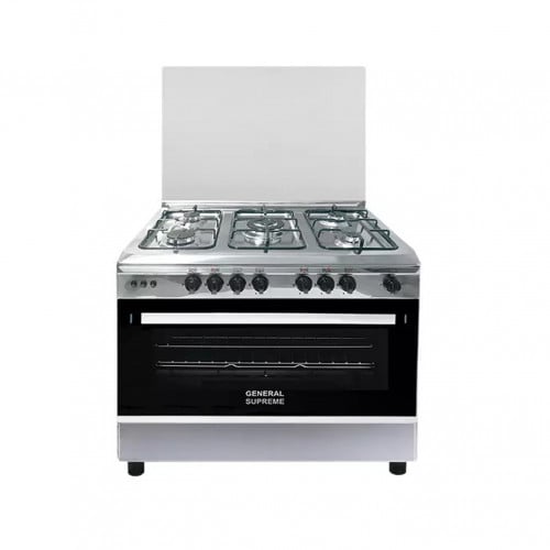 General Supreme 90*60CM, 5 Burners Gas Cooker, Grill, Full-Safety, Stainless-Steel GS9650FS