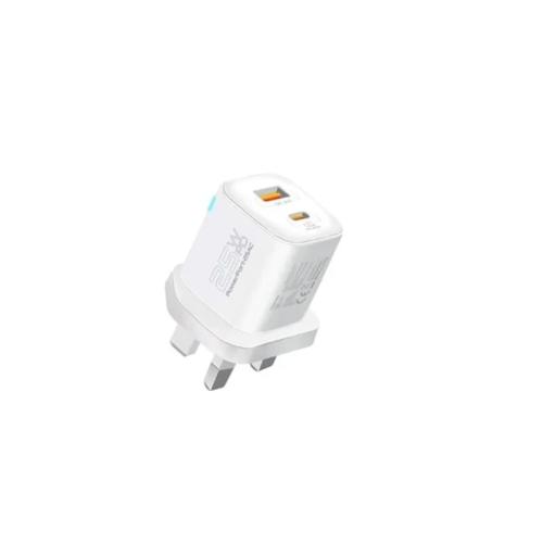 بروميت شاحن حائطي 25 واط بمنفذي(USB+TYPE C) _أبيض