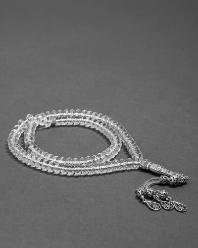 سبحة فضة حجر كلير كوارتز 99 خرزة