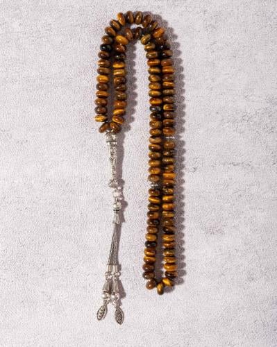 سبحة فضة حجر عين النمر 99 خرزة