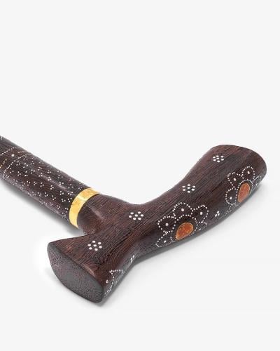 عصا عكاز خشب فينجي مزخرف شبيه الكهرمان