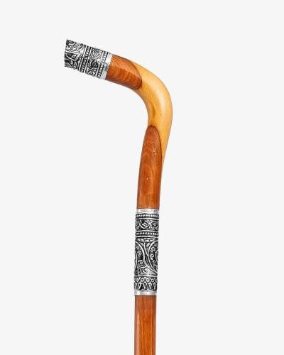 عصا عكاز عتم عماني مقبض طولي (مزخرف بفضة)