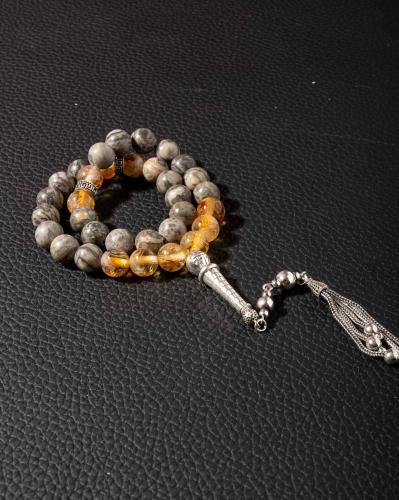 سبحة فضة حجر يشب وسترين طبيعي