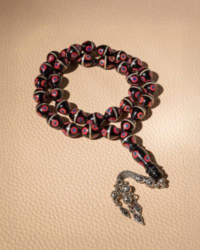 سبحة كوك فضة مزين بمرجان احمر