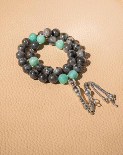 سبحة فضة حجر لابرادوريت واكوامارين