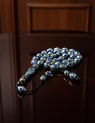 Yusr rosary with silver decorated with turquoise and natural lapis lazuli