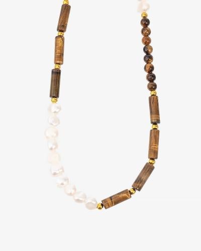 عقد نسائي حجر عين النمر ولؤلؤ ( مطلي ذهب )