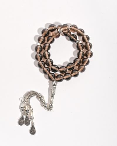 سبحة حجر كوارتز دخاني 33 خرزة