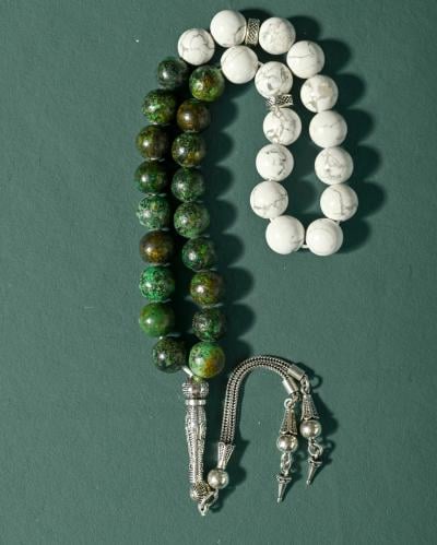سبحة فضة حجر فيروز افريقي وهولايت