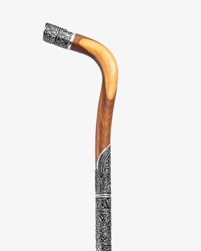 عصا عكاز عتم عماني مقبض طولي (مزخرف بفضة)