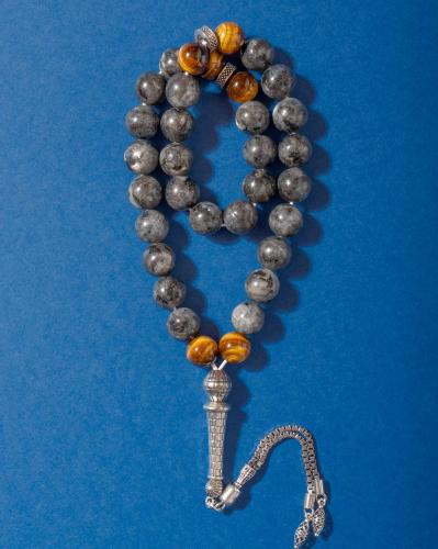 سبحة حجر تورمالين وعين النمر طبيعي