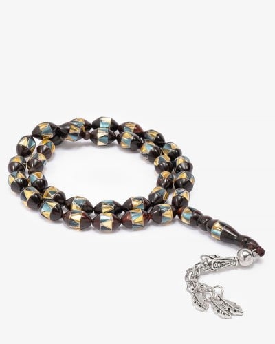 سبحة كوك طبيعي مزينة بمرايا ملونه