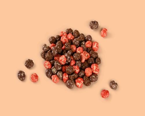 صورة مقربة لمجموعة من الكرانبري المغطى بالشوكولاتة