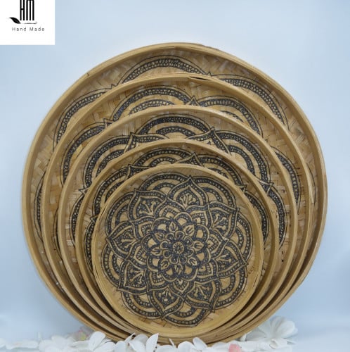 طقم مكون من 5 ألواح من الخوص الطبيعي (45سم،40سم،35سم،30سم،25سم)