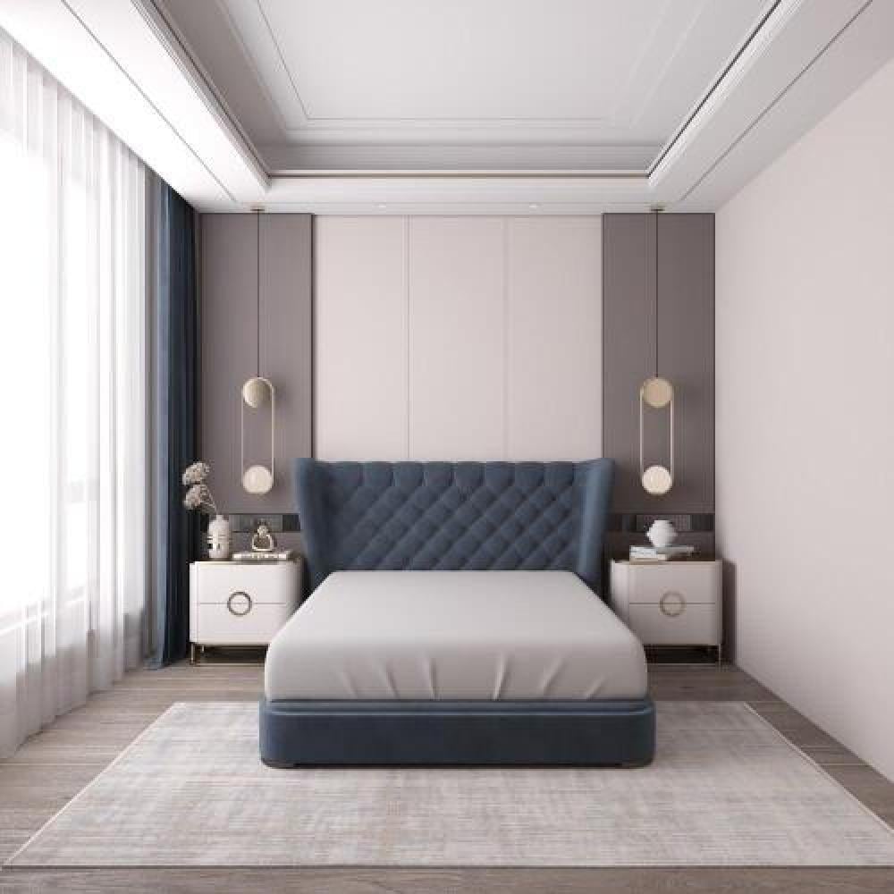 سرير مودرن بتصميم فاخر | سرير كحلي مخمل بمقاسات نفر ونفر ونصف ونفرين - أفضل  مراتب مخدات مفارش واسرة لضمان راحتك - شركة ديب سليب