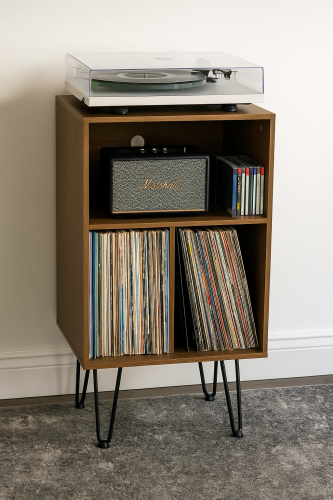 طاولة جرامافون مع مساحة لحفظ الالبومات