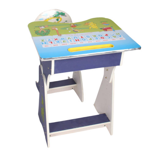 طاولة و كرسي خشبي للأطفال قابل للتعديل لون أزرق