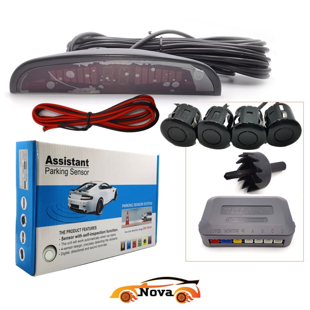 طقم حساسات خلفية لجميع أنواع السيارات مع شاشة توجيه - لون أسود