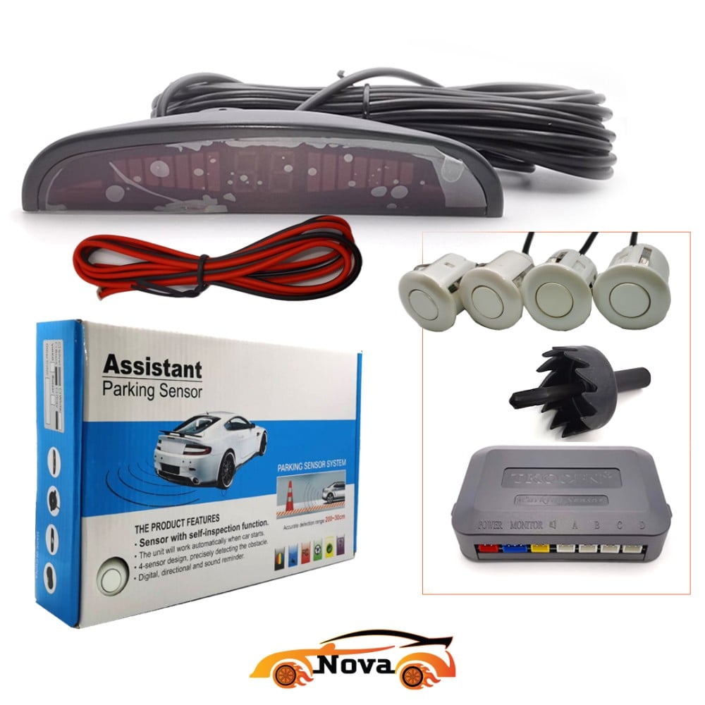 طقم حساسات خلفية لجميع أنواع السيارات مع شاشة توجيه - لون لؤلؤي