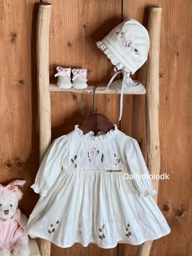 فستان شك يدوي اكمام طويله مع القبعة الفرنسية  0-3 الى 1