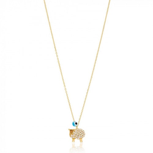 عقد متوهج بلمعة الذهب مع تعليقة الخروف والحبة الزرقاء -من مجموعة نفيس هدايا مجوهرات هدية نسائية فاخرة 6759