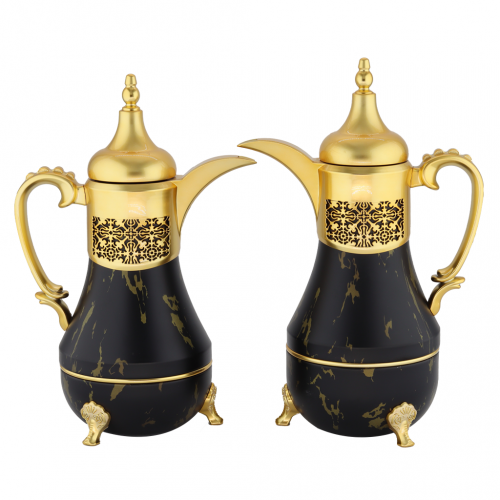 طقم ترامس العنود رخامي اسود ذهبي مطفي