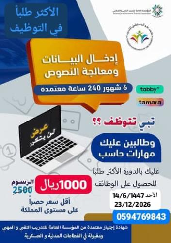 إدخال البيانات و معالجة النصوص   6 أشهر