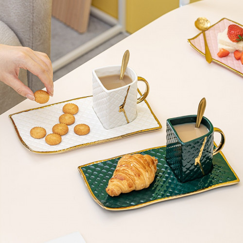 طقم 2قطع كوب قهوة فخار مذهب