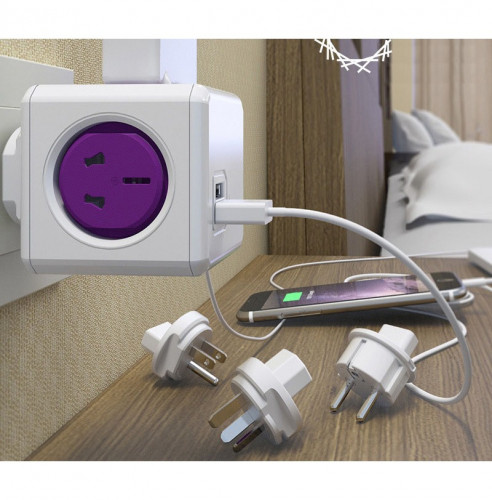 المكعب الذكي باربع منافذ كهرباء مع منفذين شحن يو اس بي + أربع مقابس قابلة للتبديل