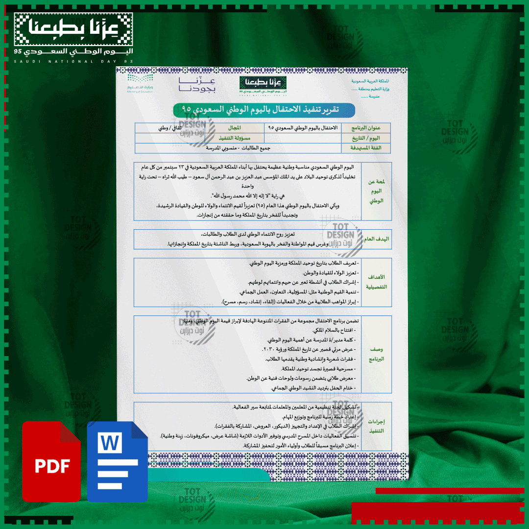 تقرير تنفيذ الاحتفال باليوم الوطني السعودي 95 "عزن...