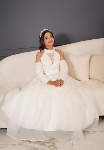 فستان أميره اللؤلؤ + اكسسوار شعر