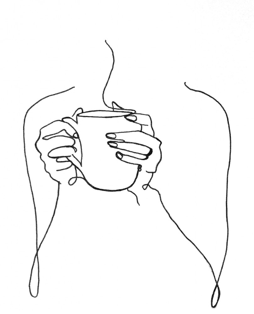 كوب قهوة رسم يدوي بإطار أبيض - ARTLINES