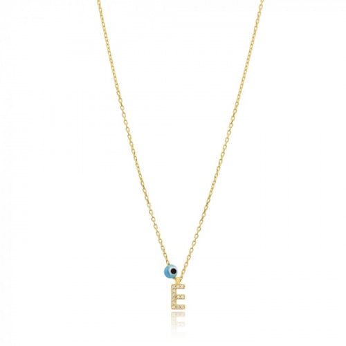 قلادة جذابة وبراقة بلمعة الذهب مزينة بحرف E والخرزة الزرقاء -من مجموعة نفيس هدايا مجوهرات هدية نسائية فاخرة E 6784