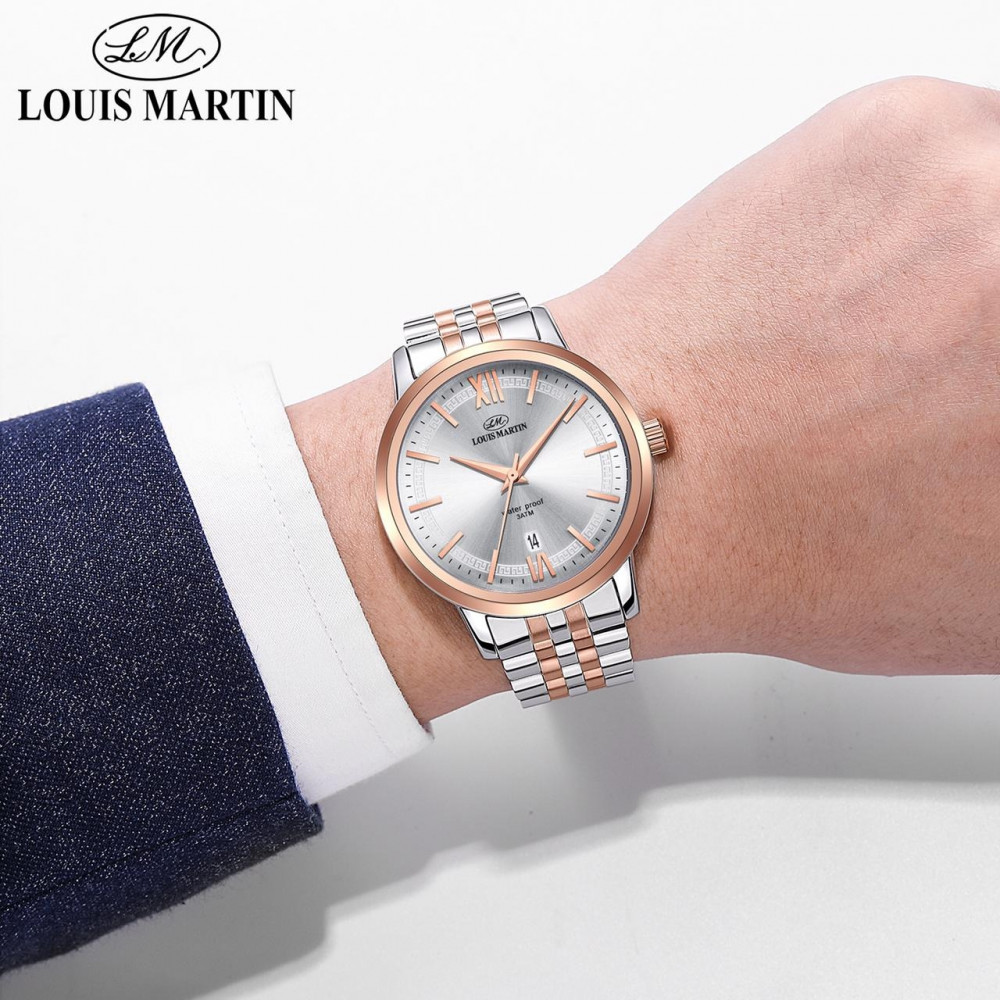 Reloj para hombre Louis Martin color plata y oro reloj de moda