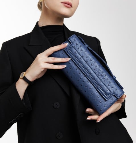 Ostrich Clutch Dark blue