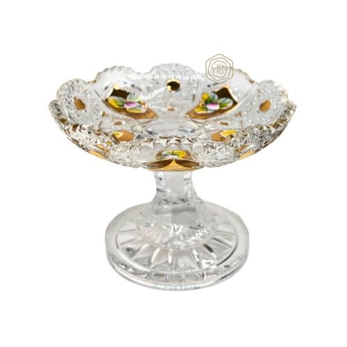 فازة من كريستال بوهيمي مع تذهيب ورسم يدوي مع قاعدة دائرية حجم صغير جدا | صناعة تشيكية