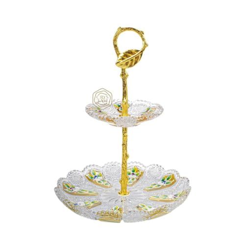 ستاند حلى فاخر من طابقين ( حجم وسط )  كريستال بوهيمي مع تذهيب ورسم يدوي | صناعة تشيكية