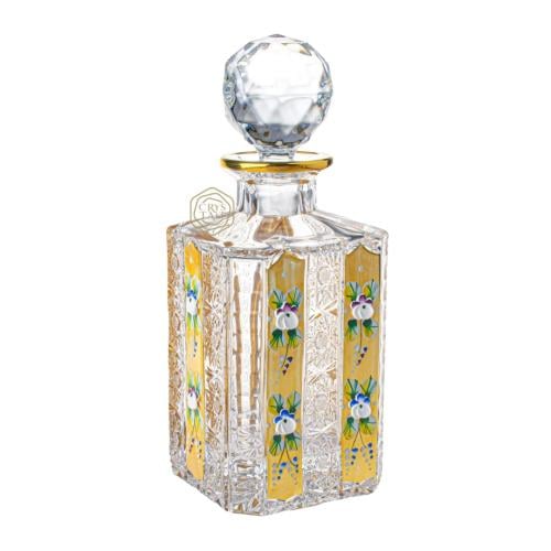 عبوة مربعة كبير مع تذهيب ورسم كريستال بوهيمي صناعة تشيكية | السعة 800 مل
