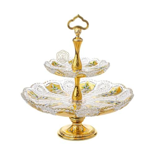 ستاند حلى فاخر من طابقين ( حجم كبير )  كريستال بوهيمي مع تذهيب ورسم يدوي | صناعة تشيكية