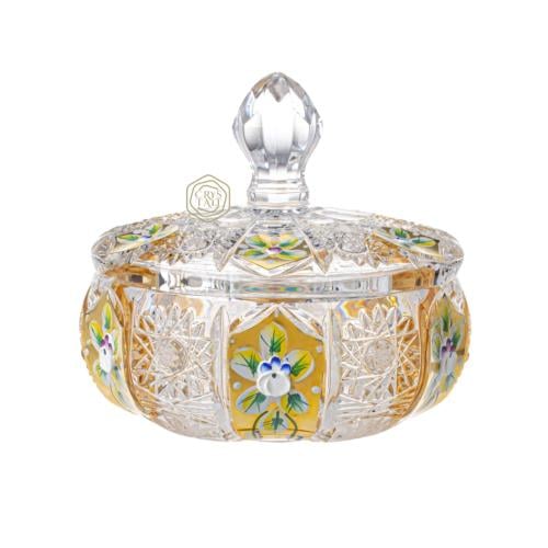 فازة كريستال بوهيمي مع تذهيب ورسم حجم وسط بغطاء