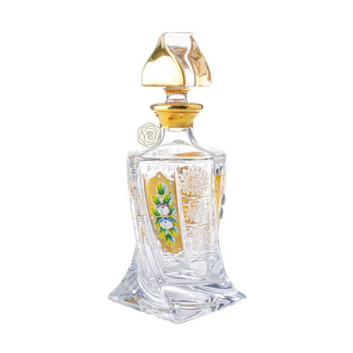 عبوة كريستال بوهيمي بتذهيب فاخر وتصميم مجدول مع رسم  500مل