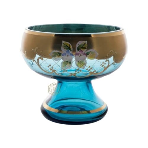 فازة “ إيجرمان Egerman “ لون أزرق سماوي مع قاعدة وتذهيب ورسم يدوي | حجم وسط