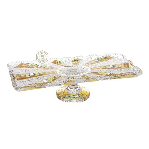 ستاند حلى مستطيل فاخر من كريستال بوهيمي مع تذهيب ورسم يدوي مع قاعدة | صناعة تشيكية