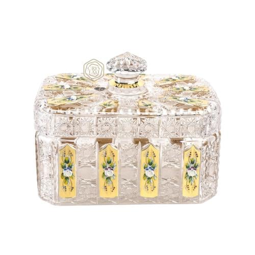 صندوق فاخر جدا من كريستال بوهيمي مع تذهيب ورسم يدوي حجم كبير | صناعة تشيكية